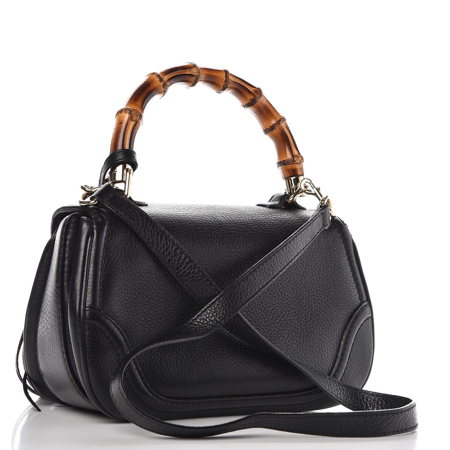 Calfskin Medium New Bamboo Top Handle Bag Black