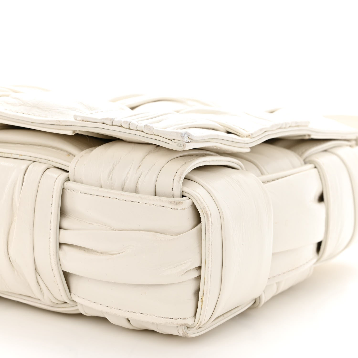Bottega Veneta Calfskin Intreccio Plisse Cassette Crossbody Bag White 10 of 15