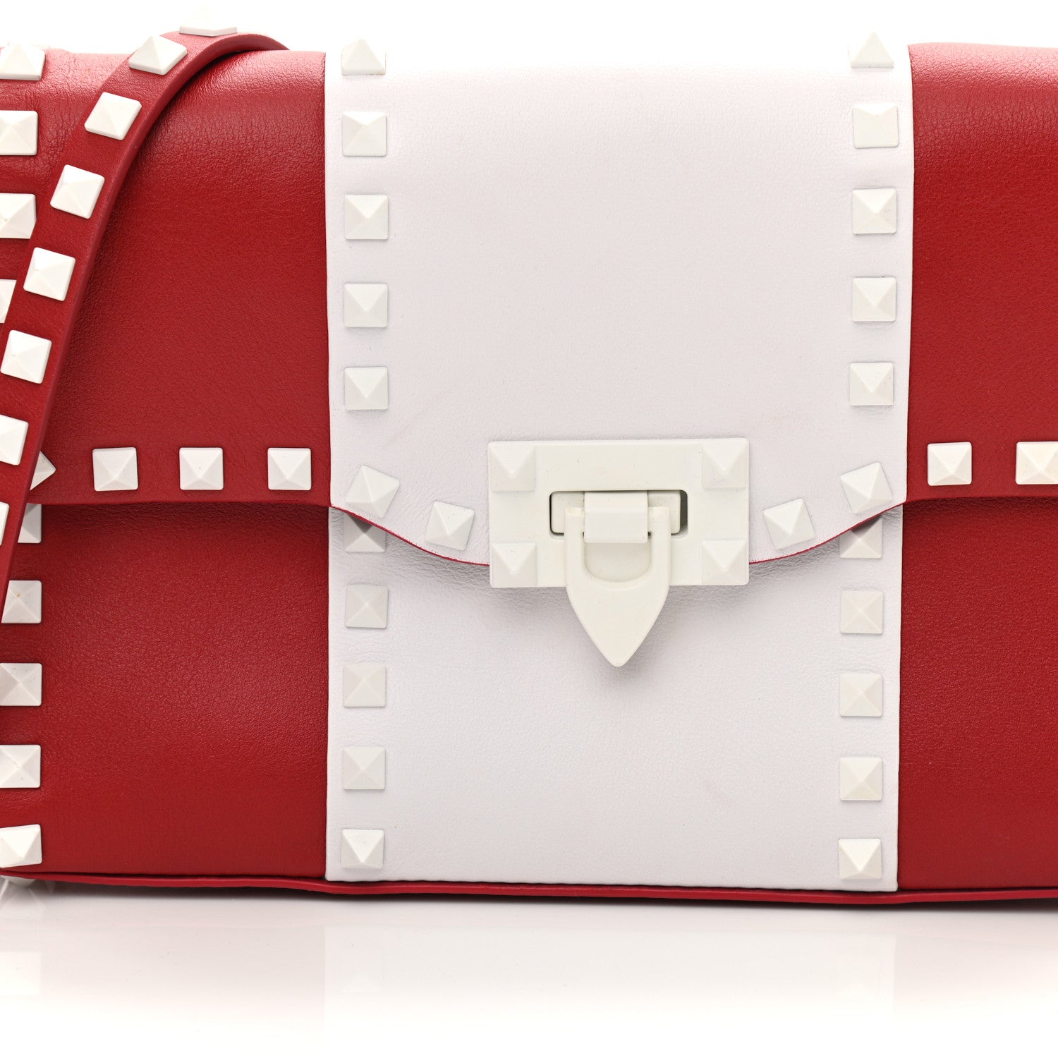 Valentino Garavani Vitello Colorblock Medium Free Rockstud Flip Lock Crossbody Bag Rosso Valentino Optic White 8 of 12