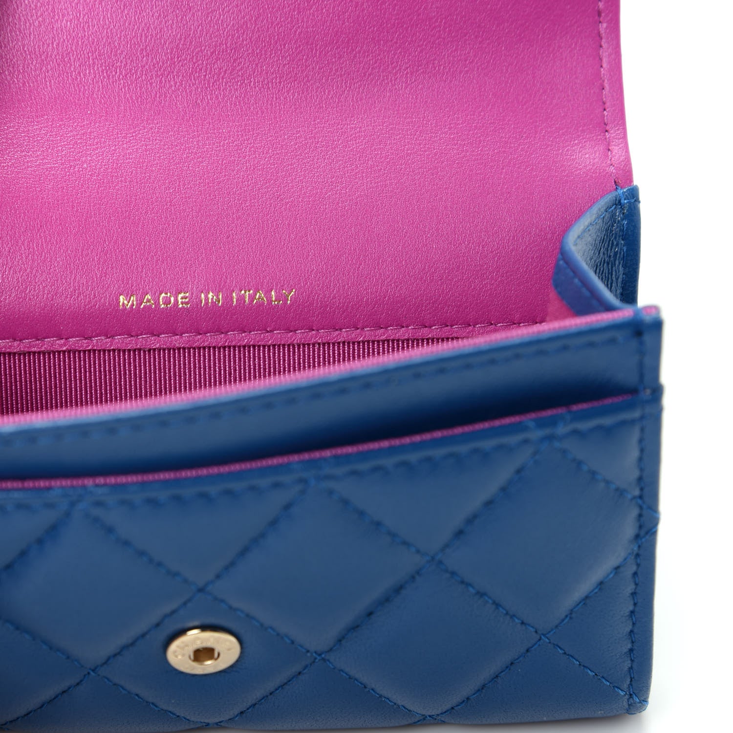 Chanel Lambskin Quilted Flap Card Holder Wallet Blue Pink 7 of 9
