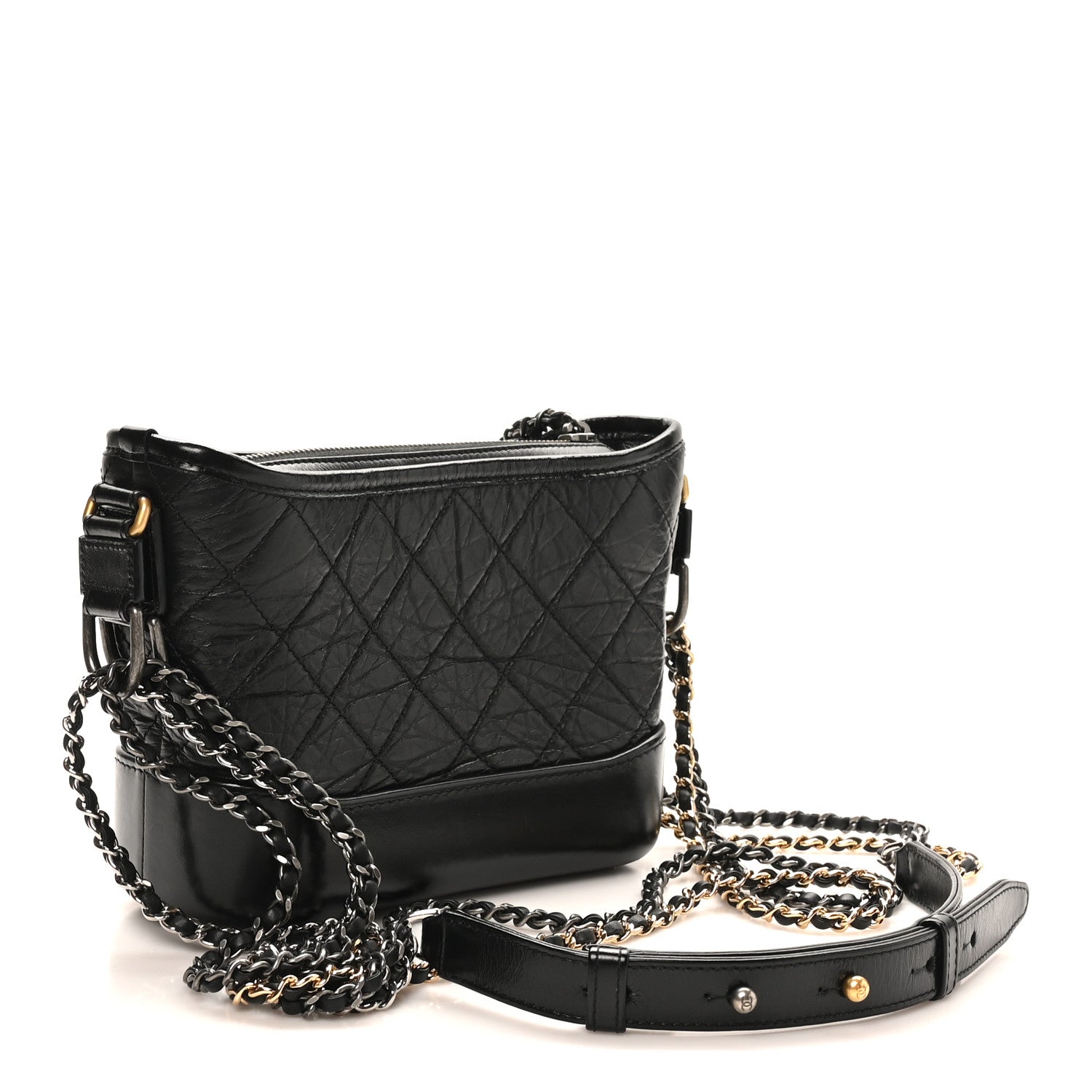 Chanel Aged Calfskin Quilted Small Gabrielle Logo Hobo Black 3 of 11