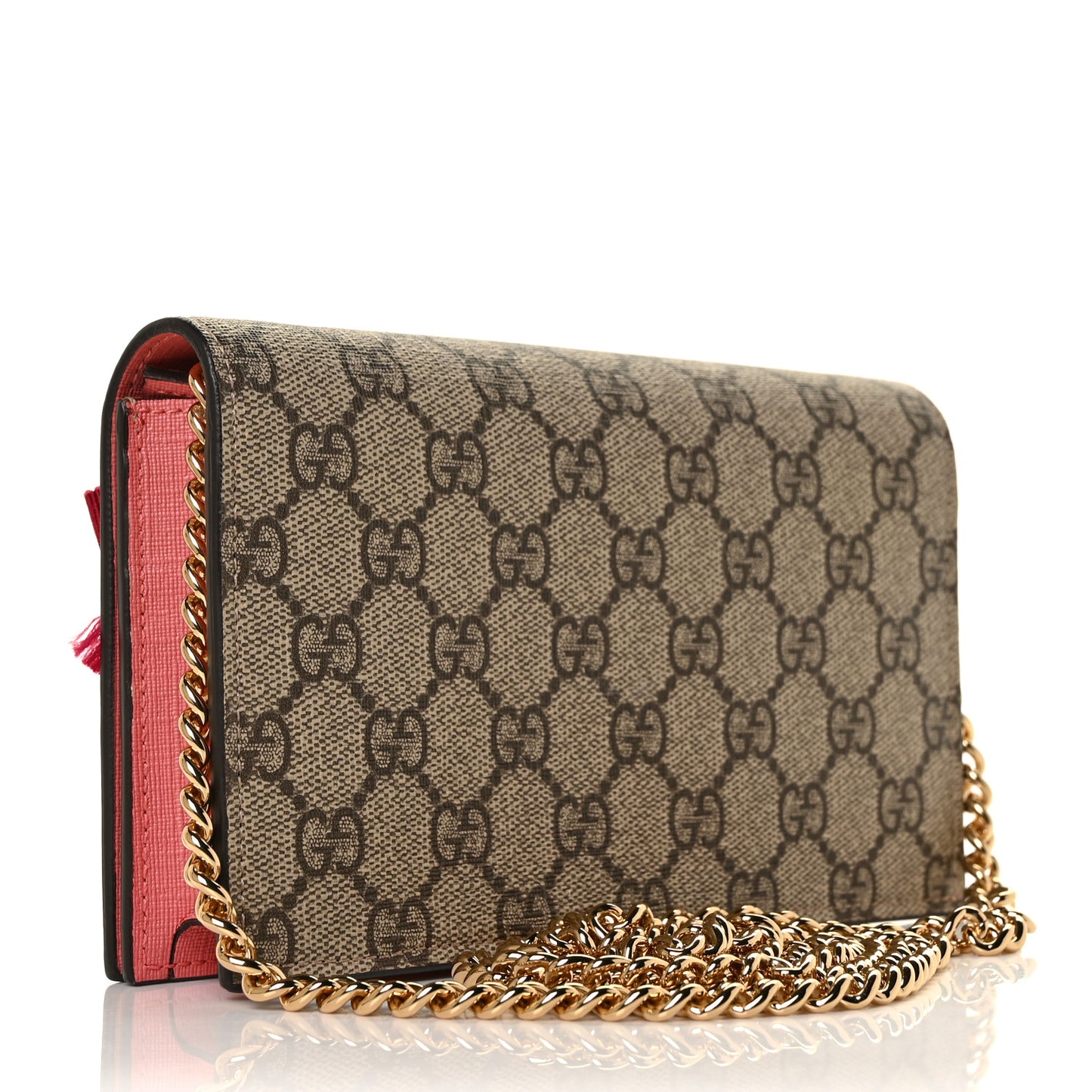 GG Supreme Monogram Face Embroidered Chain Wallet Pink