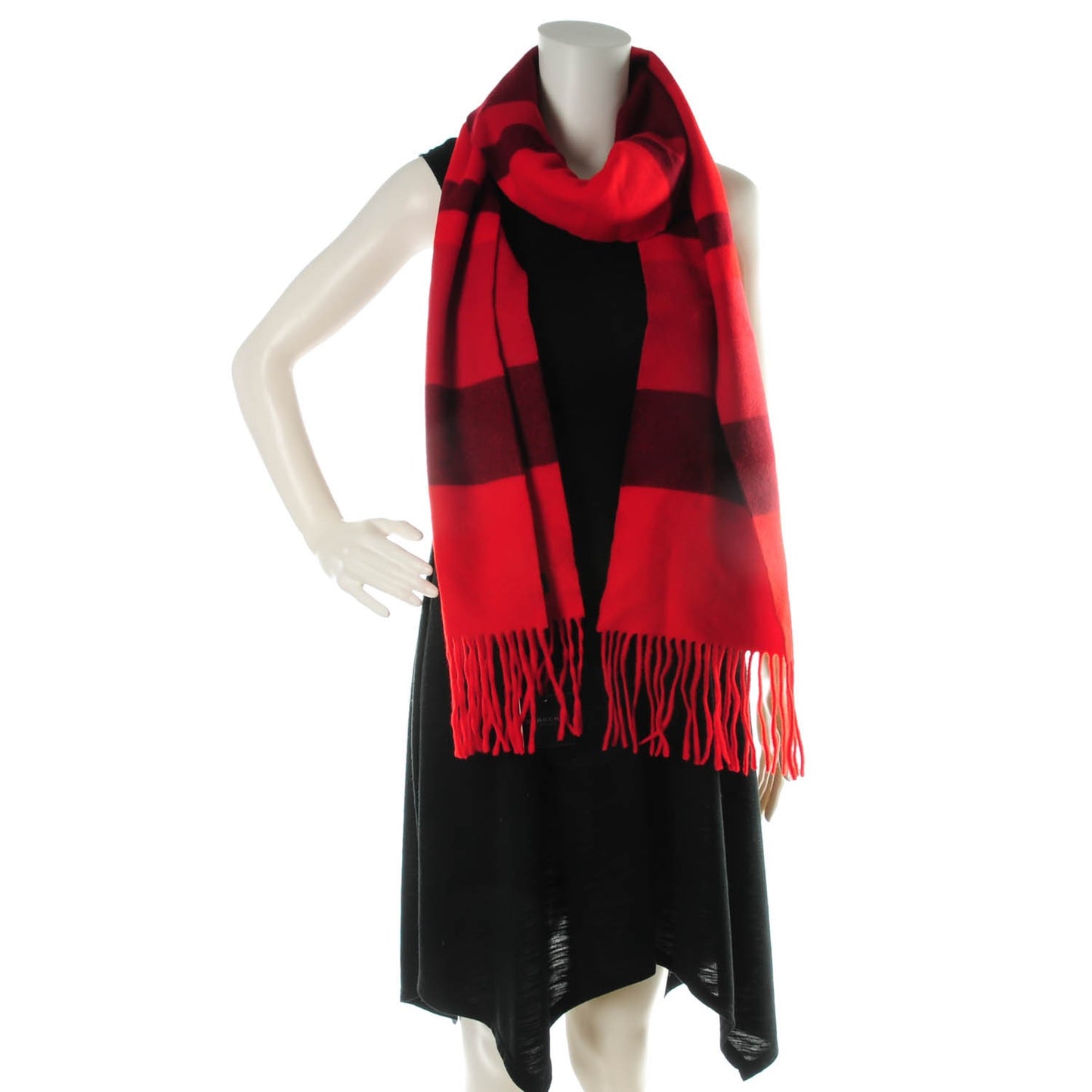 Merino Wool Cashmere Check Scarf Red