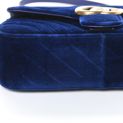 Gucci Velvet Matelasse Mini GG Marmont Shoulder Bag Cobalt Blue 11 of 12