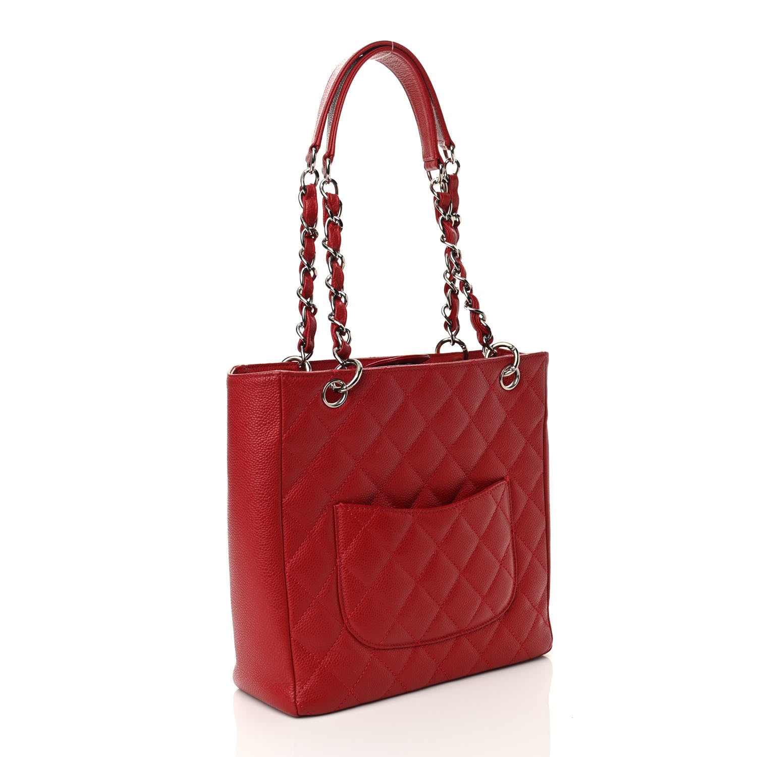 Chanel Caviar Quilted Petit Shopping Tote PST Red 3 of 13