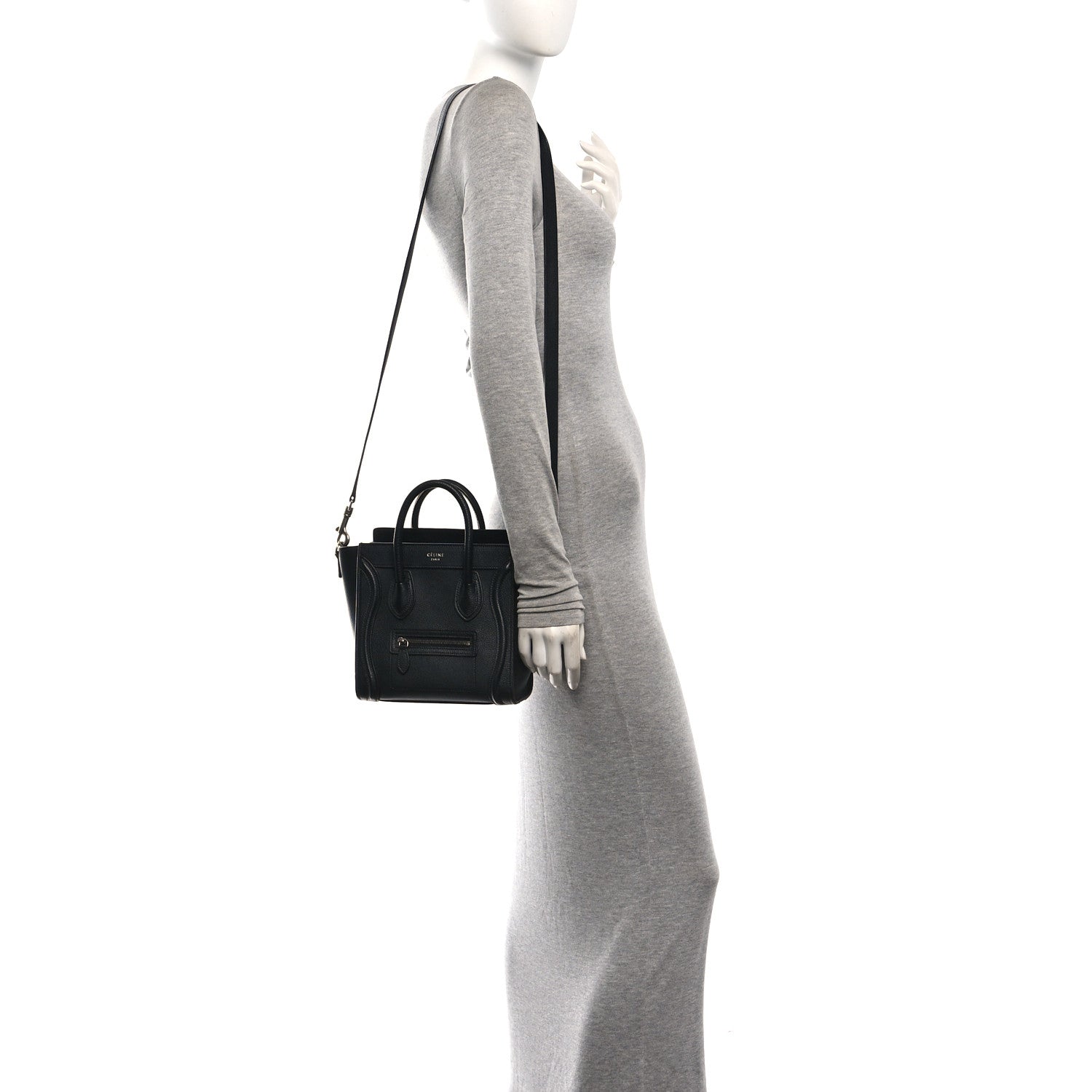 Celine Drummed Calfskin Nano Luggage Black 2 of 9