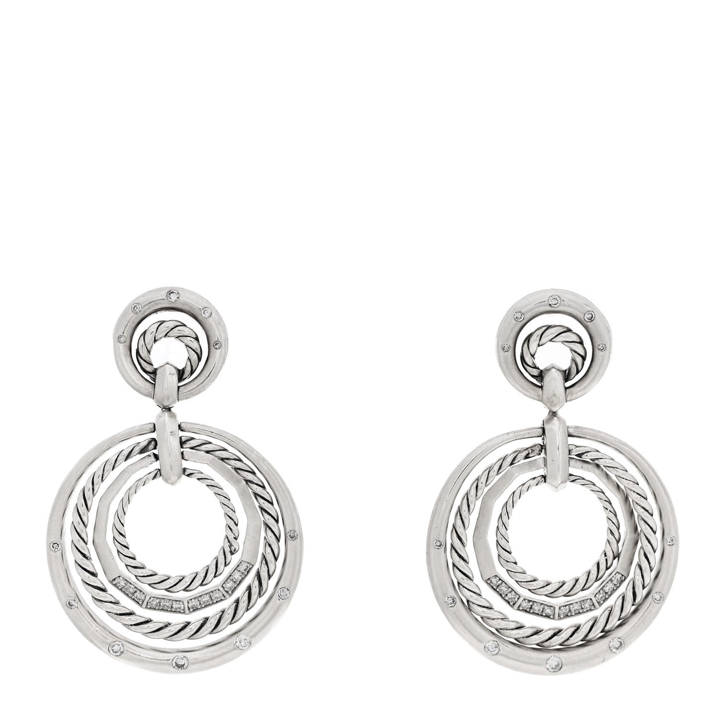Sterling Silver Diamond 27mm Stax Drop Earrings