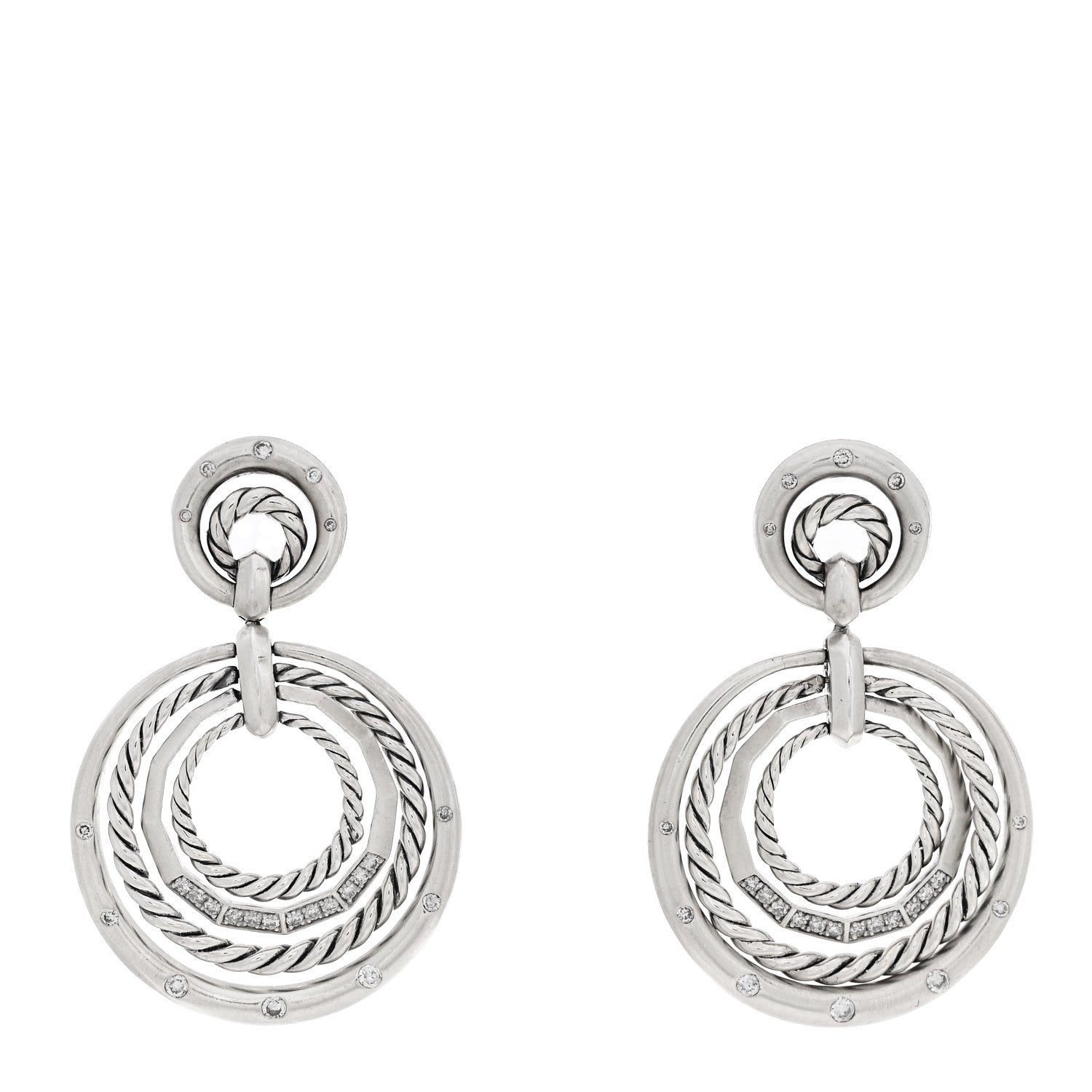 David Yurman Sterling Silver Diamond 27mm Stax Drop Earrings 1 of 4