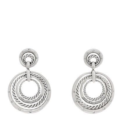 David Yurman Sterling Silver Diamond 27mm Stax Drop Earrings 1 of 4