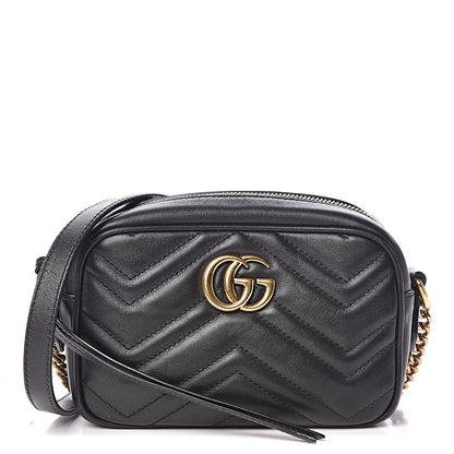 Gucci Calfskin Matelasse Mini GG Marmont Chain Shoulder Bag Black 1 of 12