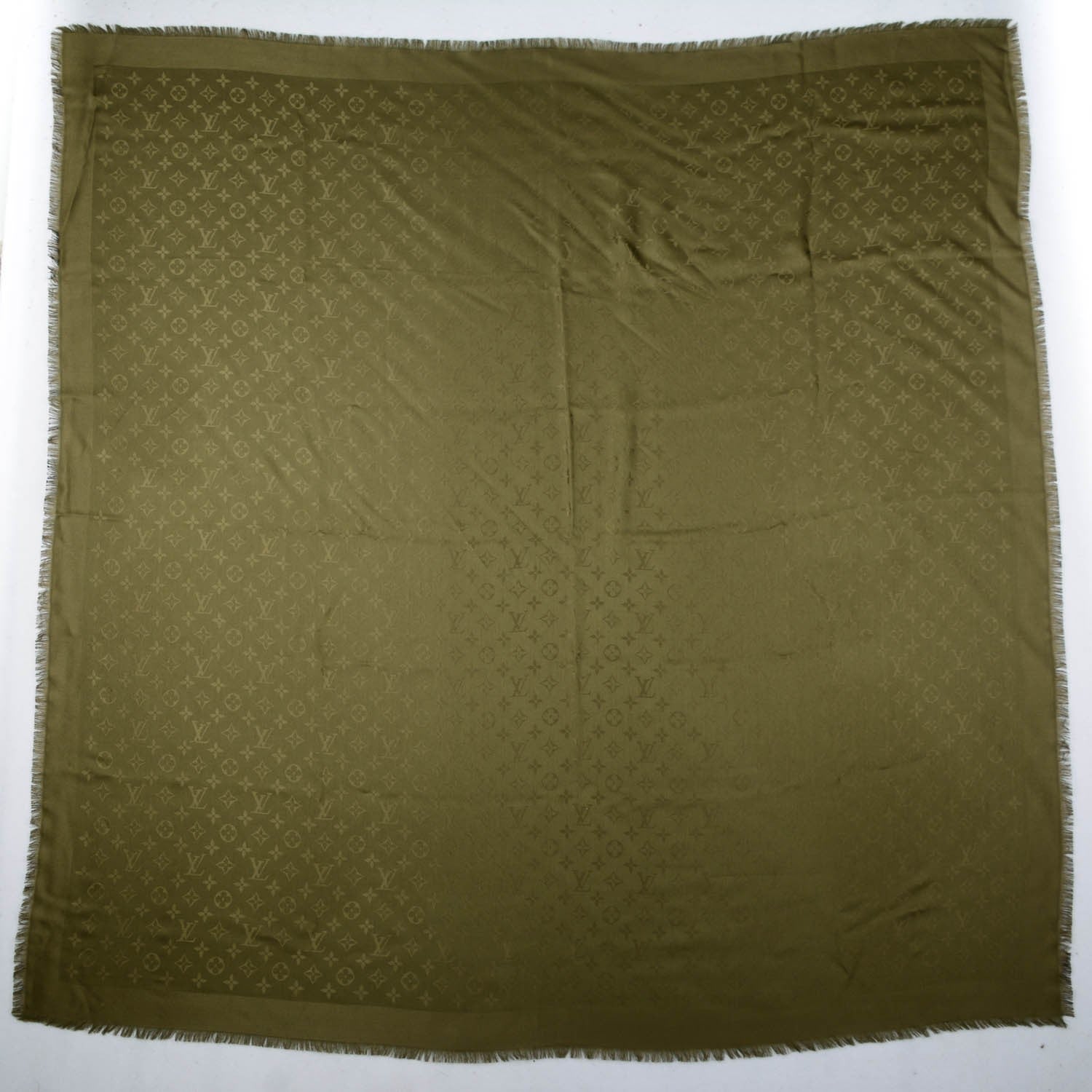 Louis Vuitton Silk Wool Monogram Shawl Kaki 3 of 5