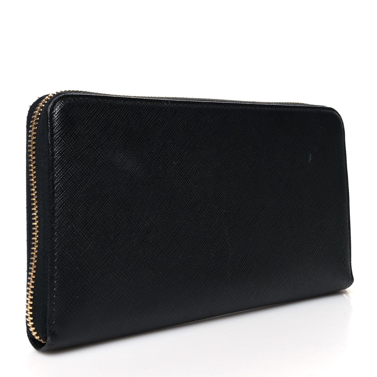 Saffiano Metal Large Zip Around Travel Wallet Black