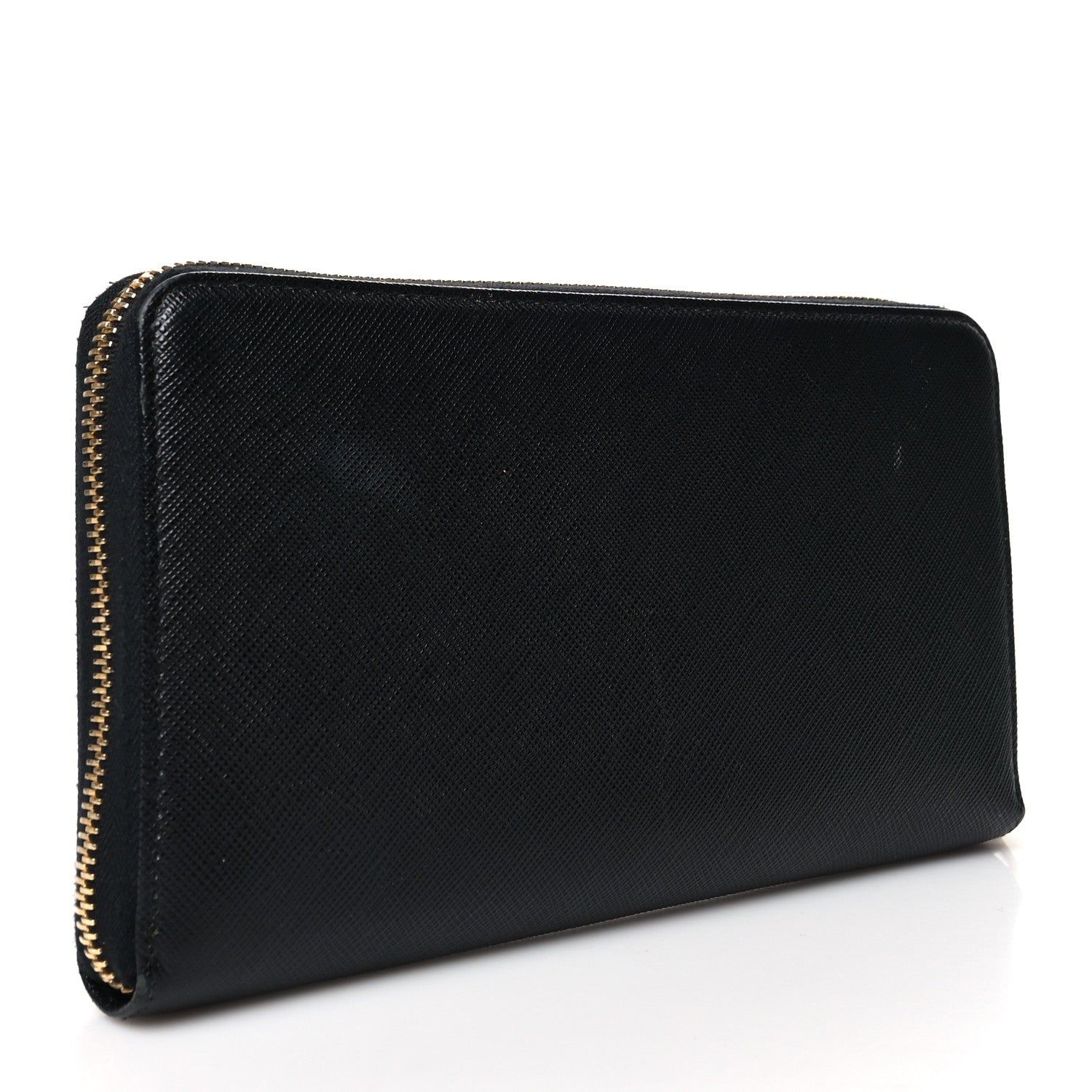 Prada Saffiano Metal Large Zip Around Travel Wallet Black 3 of 15