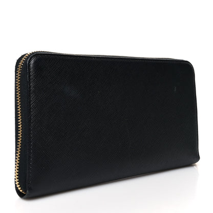Prada Saffiano Metal Large Zip Around Travel Wallet Black 3 of 15