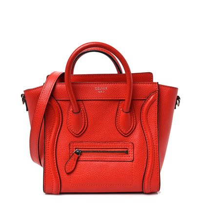 Celine Drummed Calfskin Nano Luggage Vermillion 1 of 8