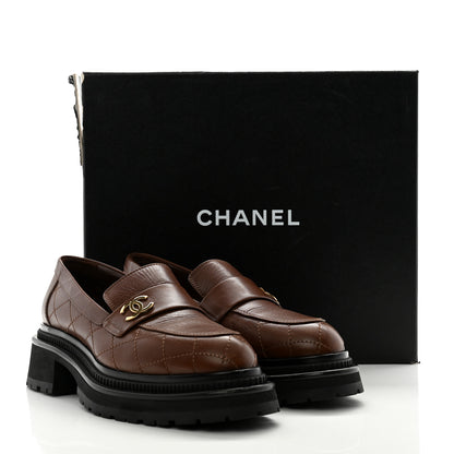 Chanel Calfskin Quilted CC Mocassin Loafers 38.5 Brown 10 of 10