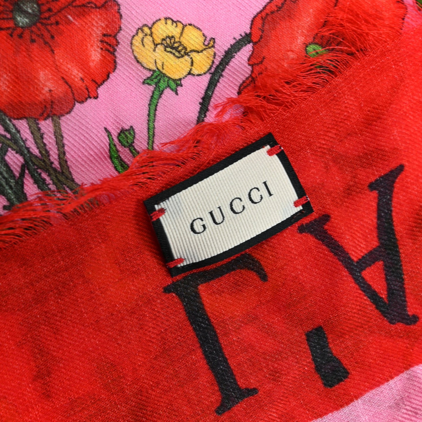 Wool Silk Flora Snake Print Shawl Scarf Roseate Red