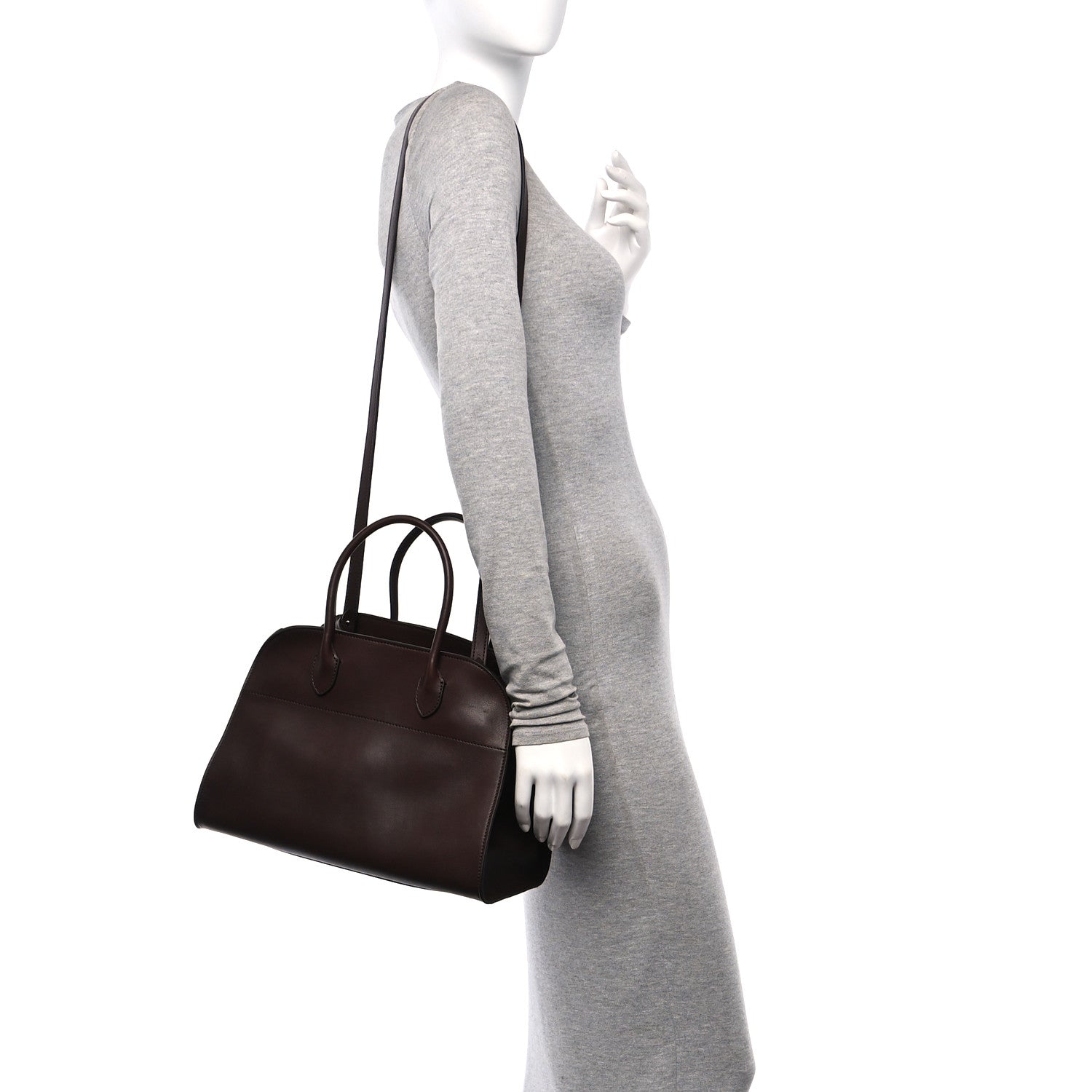 The Row Polished Saddle Calfskin Soft Margaux 12 Dark Brown 2 of 9