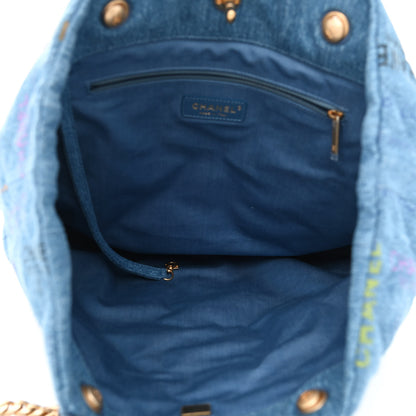 Chanel Denim Quilted Denim Mood Maxi Shopping Bag Blue Multicolor 5 of 11