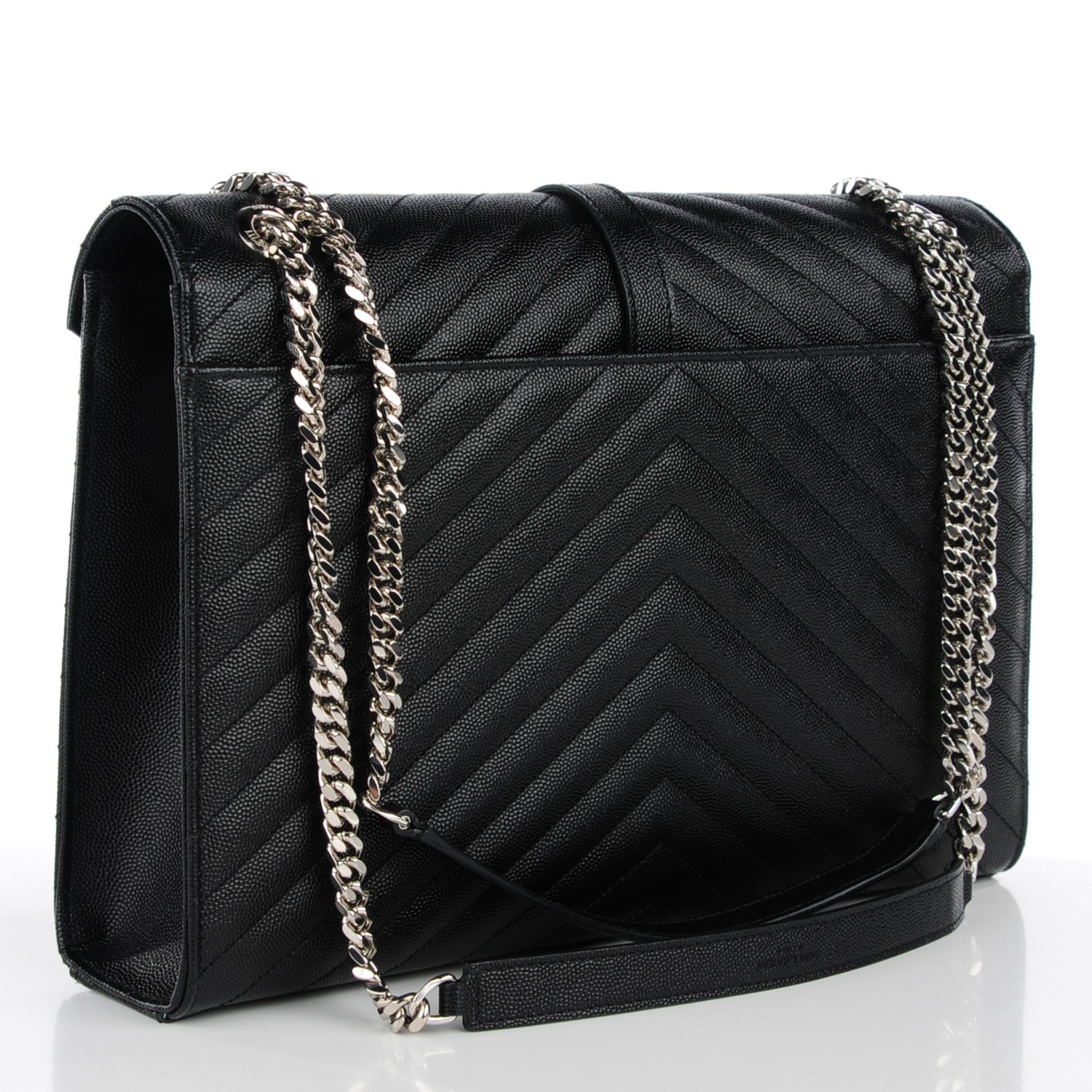 Saint Laurent Grain De Poudre Matelasse Chevron Large Monogram Satchel Black 3 of 8