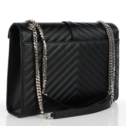 Saint Laurent Grain De Poudre Matelasse Chevron Large Monogram Satchel Black 3 of 8