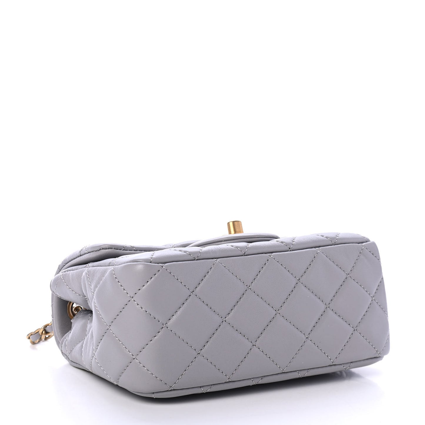 Lambskin Quilted Mini Pearl Crush Flap Light Grey