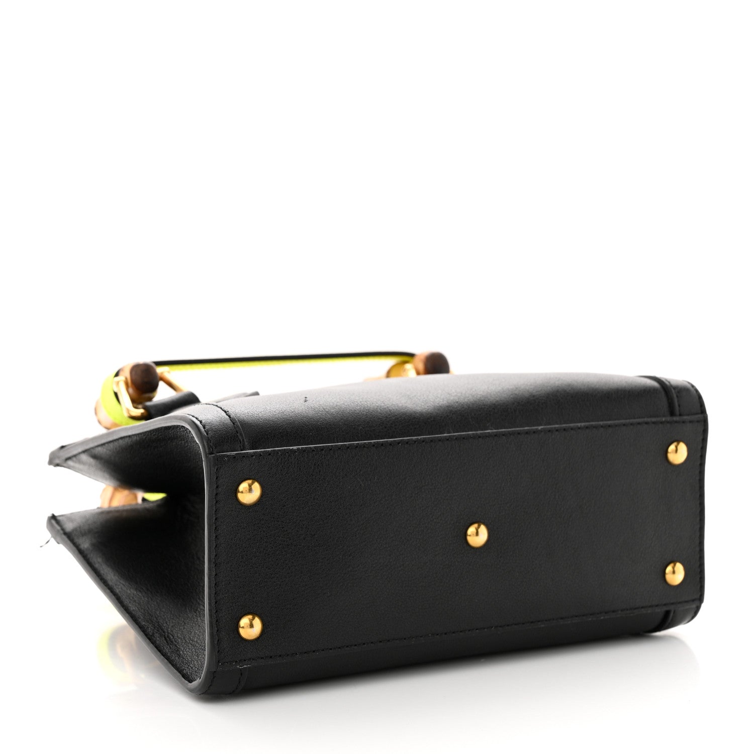 Gucci Wonka Grain Calfskin Mini Diana Tote Bag Black Yellow Fluo 4 of 12