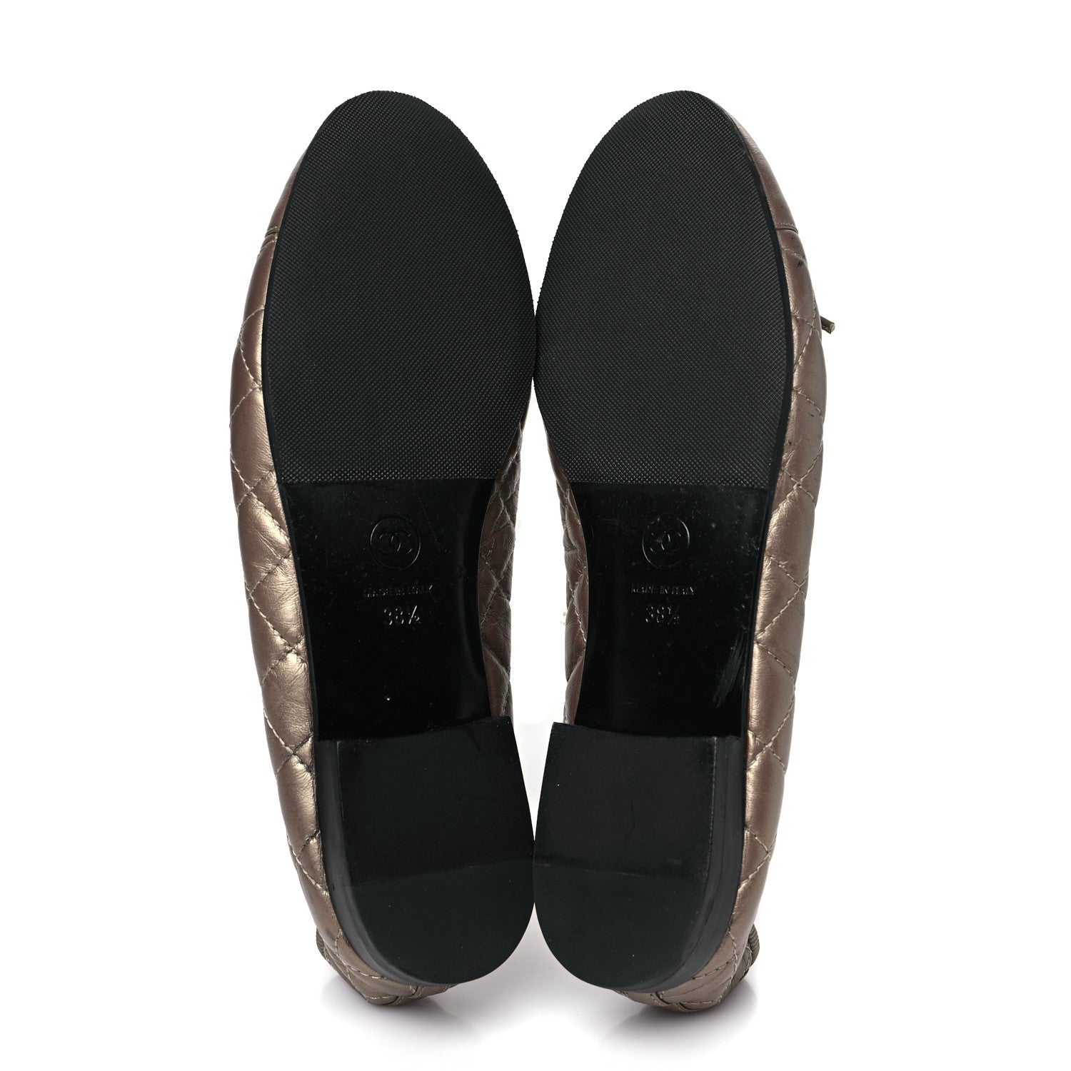 Chanel Metallic Aged Calfskin Quilted CC Cap Toe Ballerina Flats 38.5 Light Gold 7 of 10