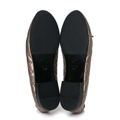Chanel Metallic Aged Calfskin Quilted CC Cap Toe Ballerina Flats 38.5 Light Gold 7 of 10