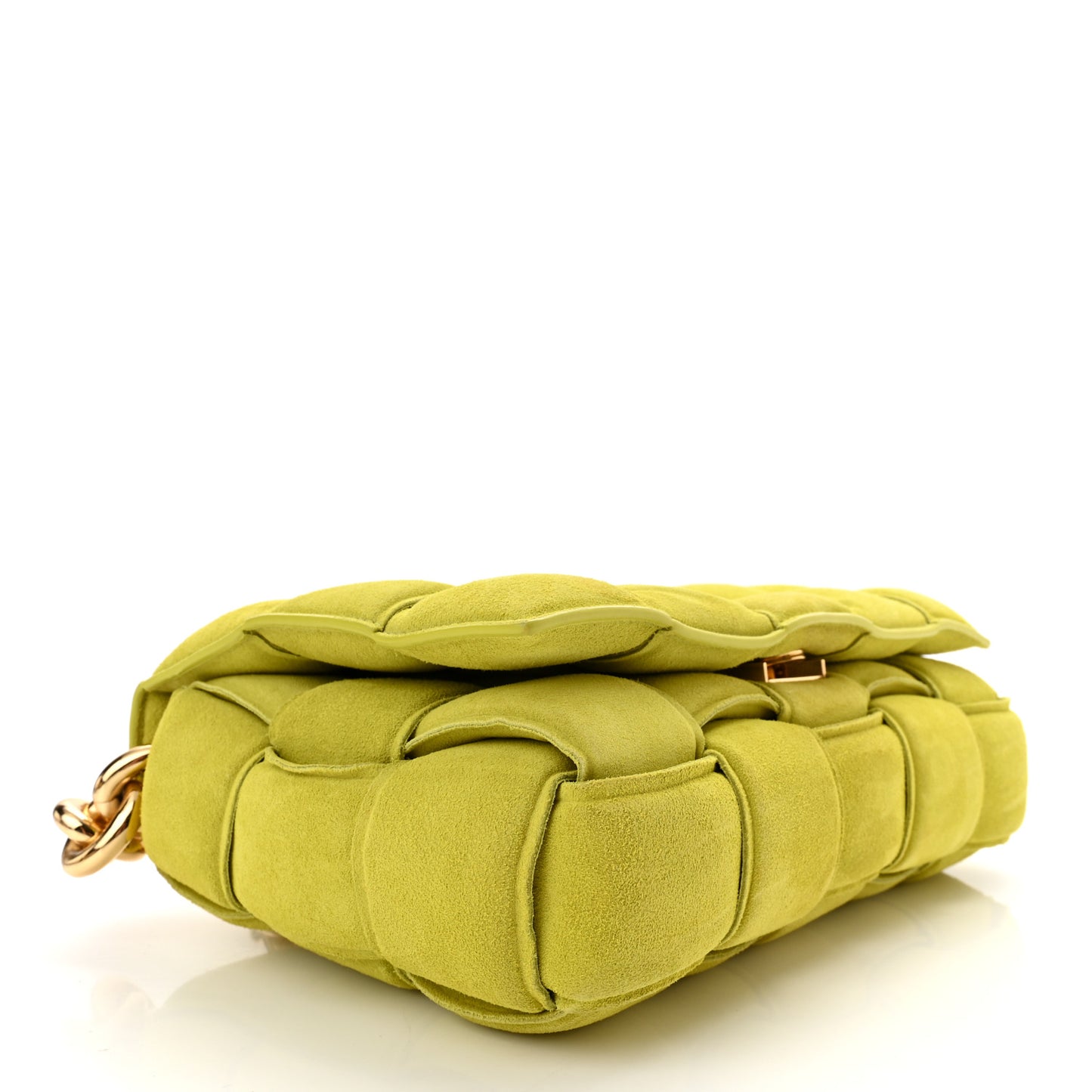 Suede Maxi Intrecciato Padded Chain Cassette Crossbody Bag Kiwi