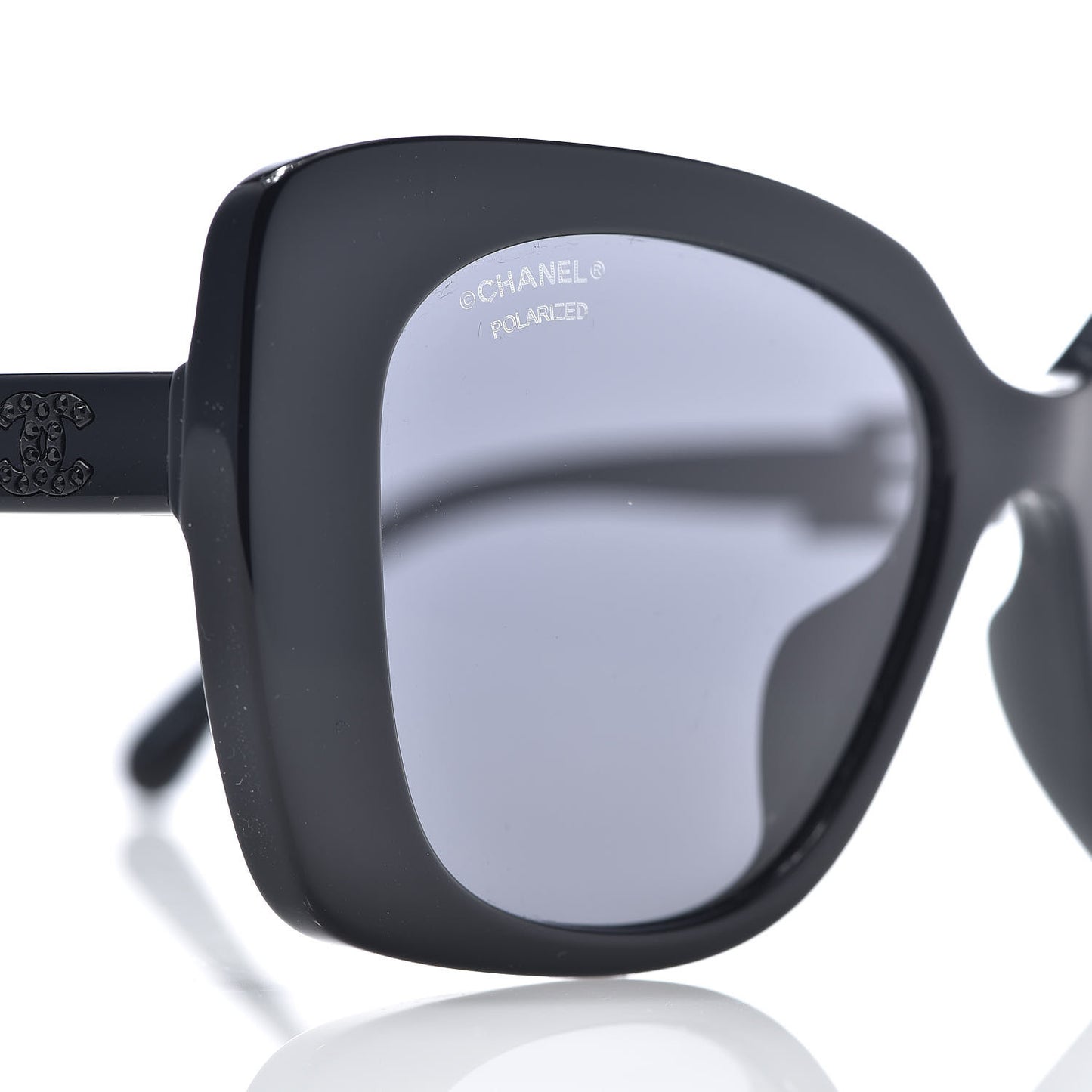 Acetate Strass Polarized Square Sunglasses 5422-B Black
