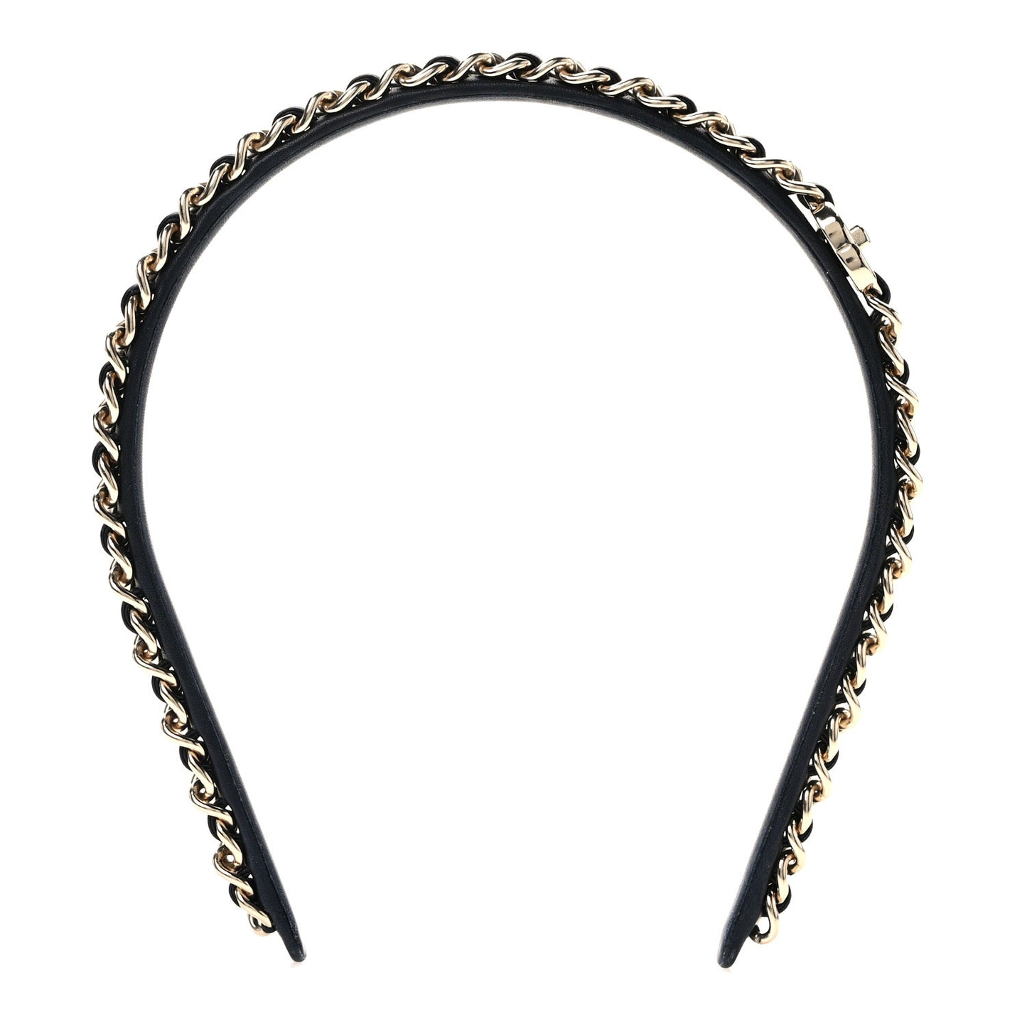 Metal Lambskin CC Turnlock Chain Headband Gold Black