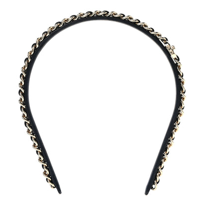 Chanel Metal Lambskin CC Turnlock Chain Headband Gold Black 1 of 8