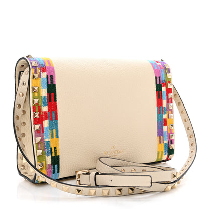Valentino Garavani Pebbled Calfskin Embroidered Medium Rockstud Flip Lock Crossbody Bag Ivory 3 of 12