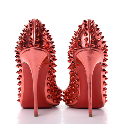 Christian Louboutin Metallic Patent Follies Spikes 120 Pumps 36.5 Red 7 of 12