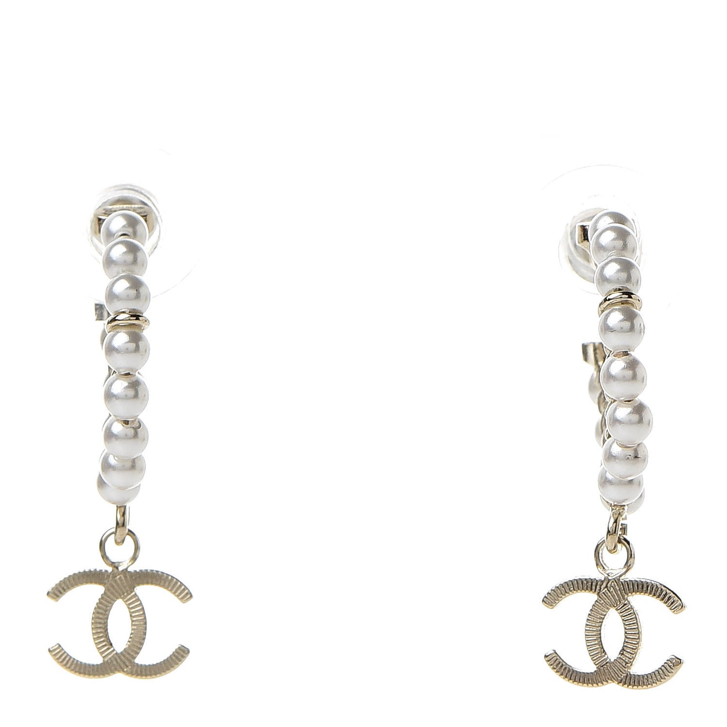 Pearl Charms CC Hoop Earrings Gold