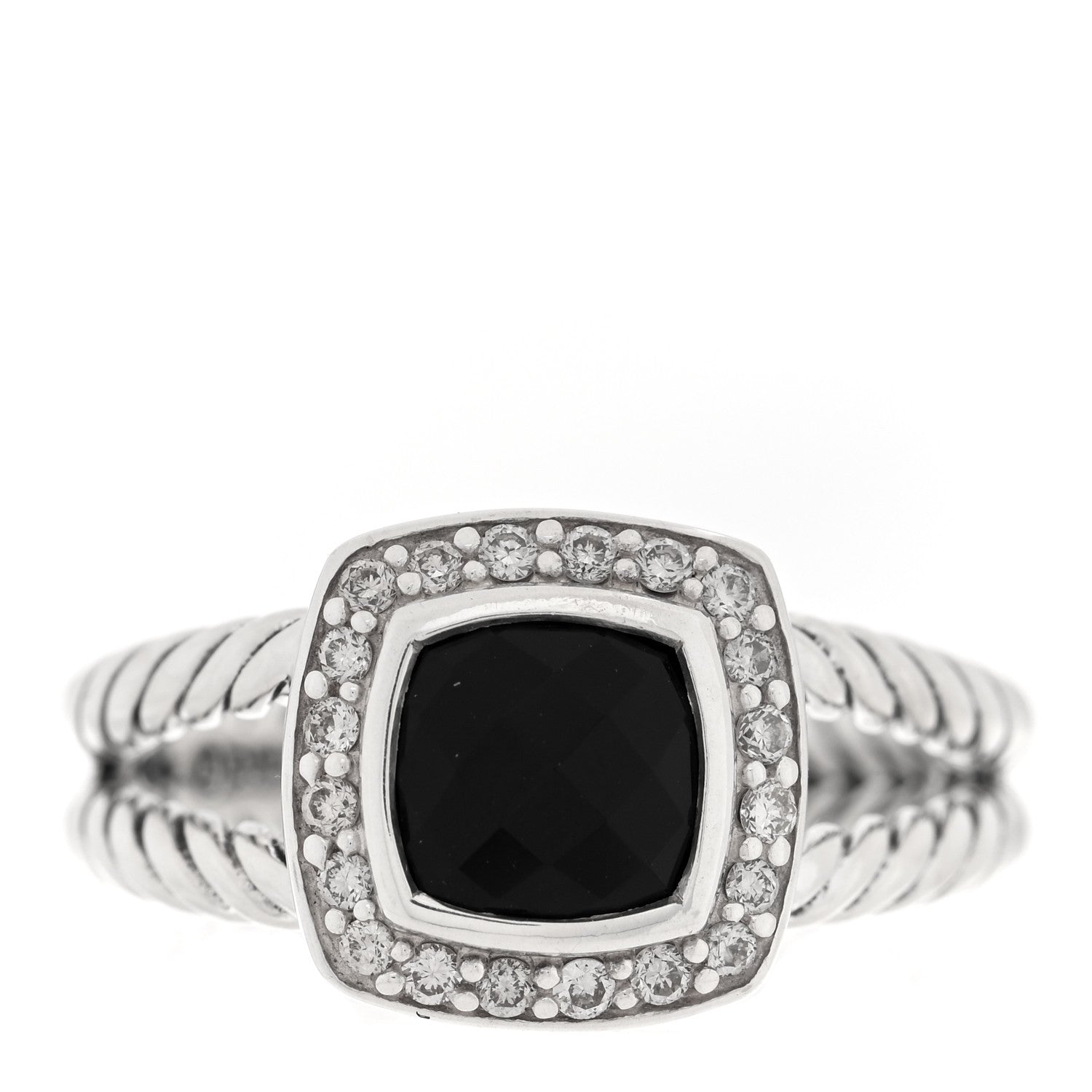 David Yurman Sterling Silver Diamond Black Onyx 7mm Petite Albion Ring 53 6.5 1 of 4