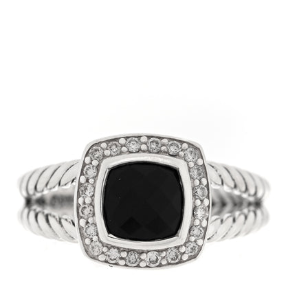 David Yurman Sterling Silver Diamond Black Onyx 7mm Petite Albion Ring 53 6.5 1 of 4