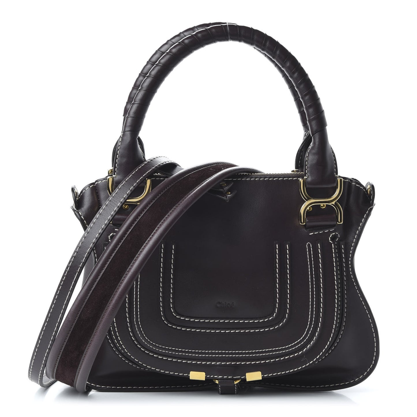 Smooth Calfskin Small Marcie Satchel Black Raisin