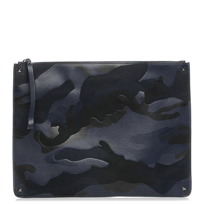 Valentino Garavani Nappa Canvas Camouflage Large Zip Pouch Blue 1 of 7