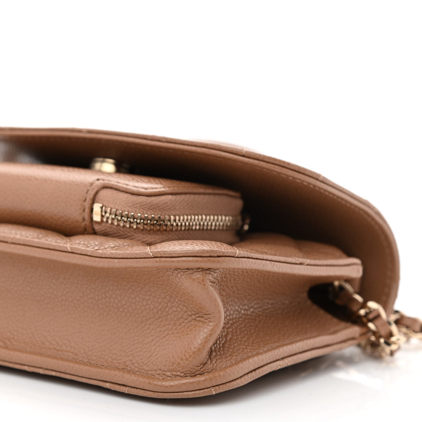 Caviar Quilted Business Affinity Clutch With Chain Flap Dark Beige