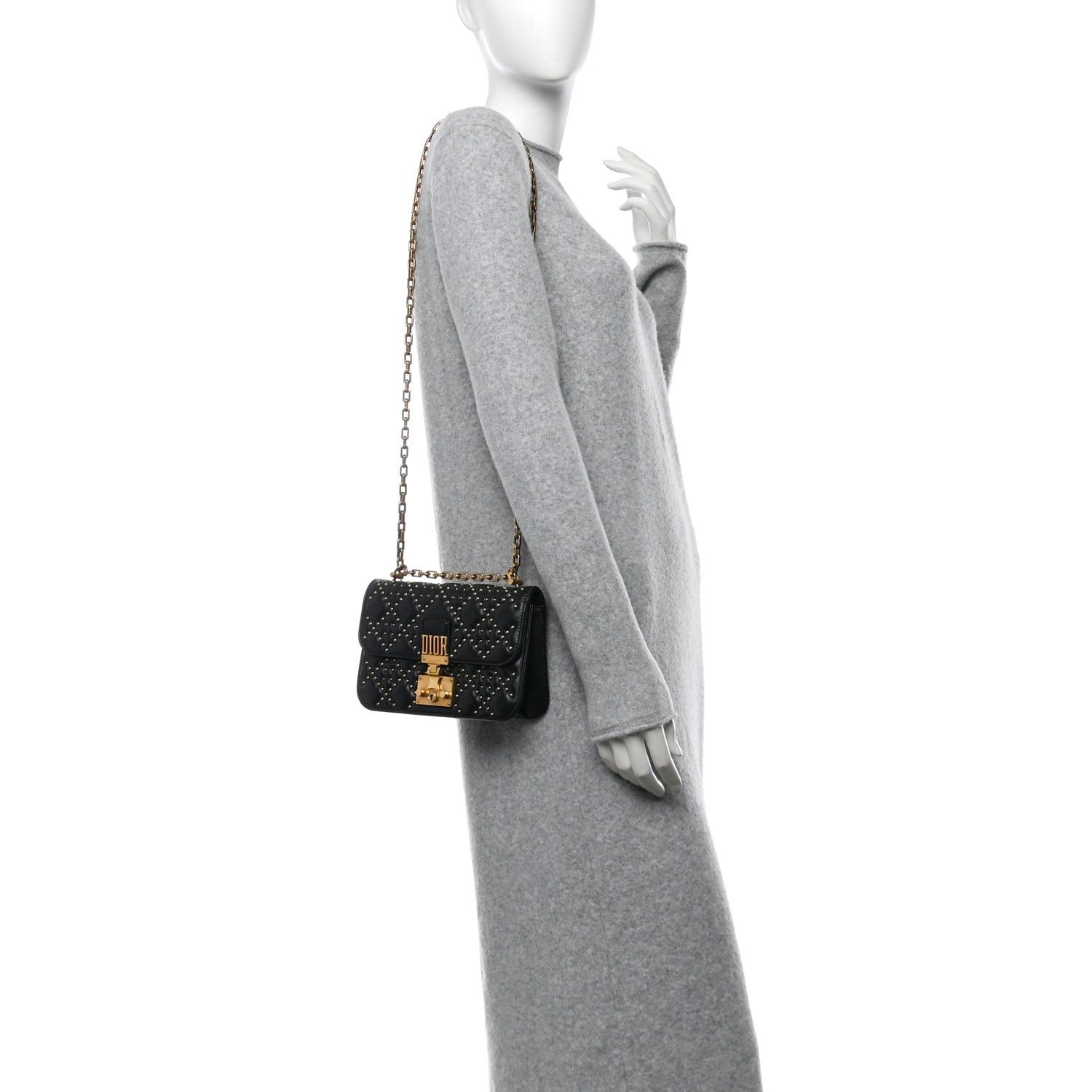 Christian Dior Lambskin Cannage Studded Small Dioraddict Flap Bag Black 2 of 10