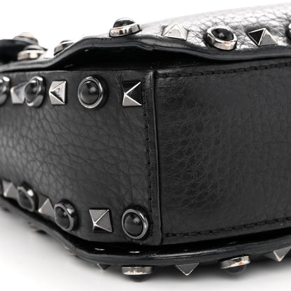 Valentino Garavani Pebbled Calfskin Onyx Medium Rockstud Rolling Flap Saddle Bag Black 8 of 14
