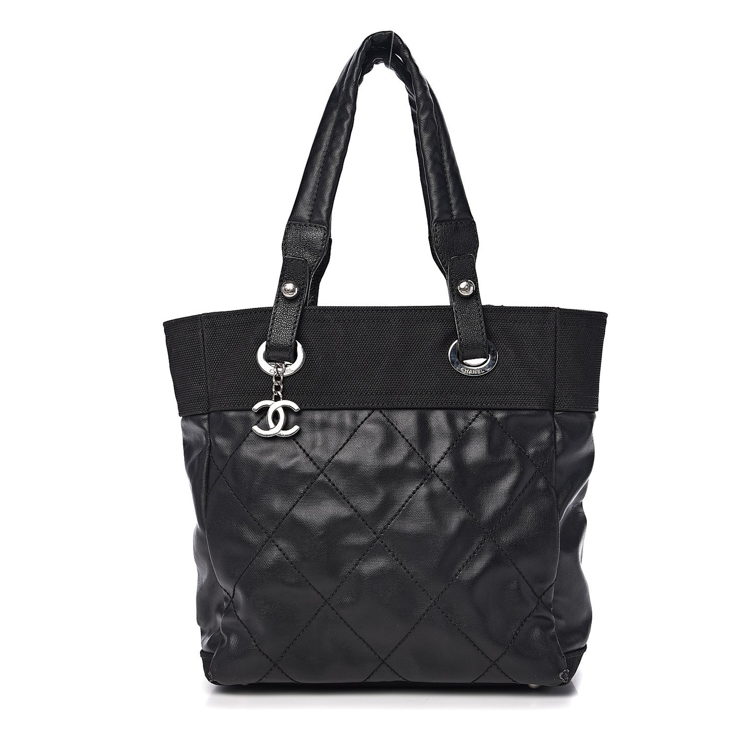 Coated Canvas Quilted Small Paris Biarritz Tote Black
