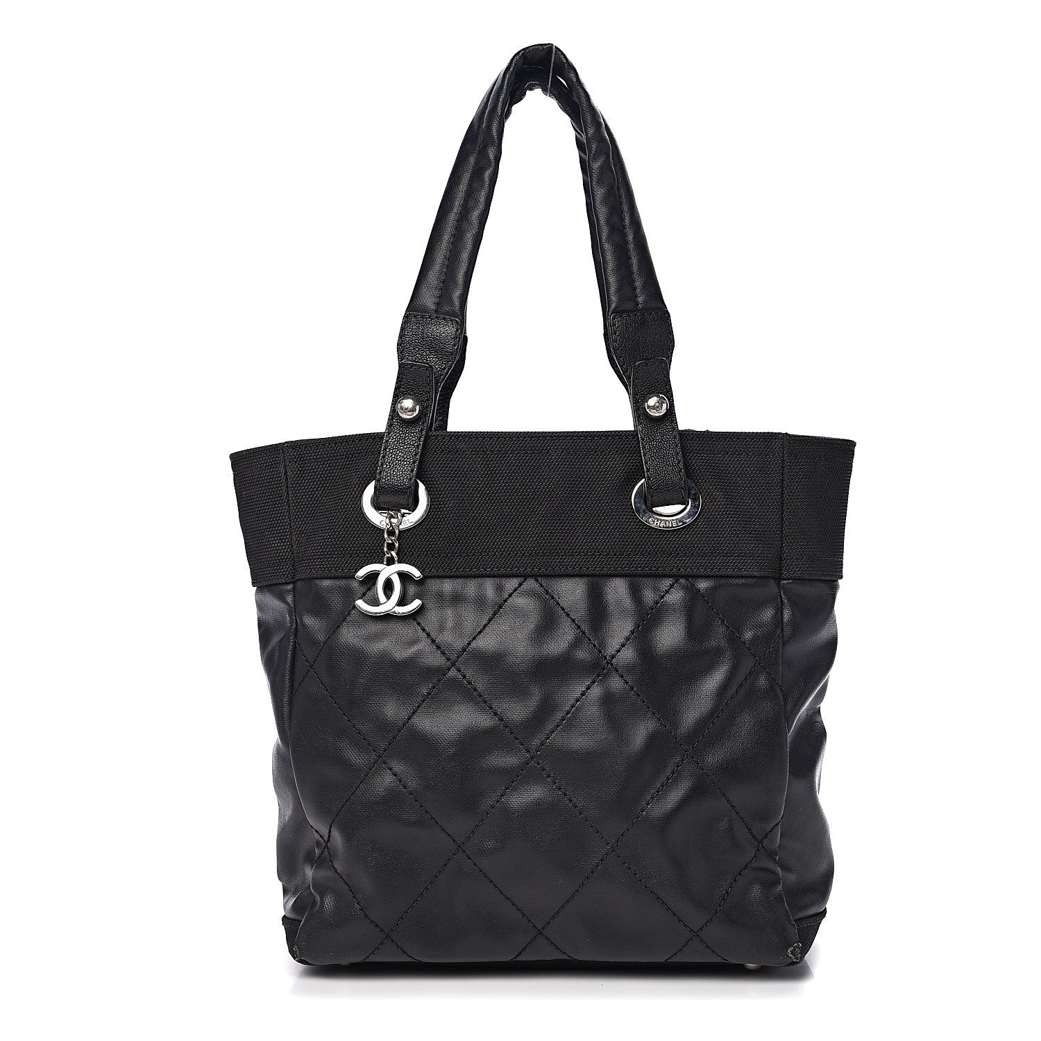 Chanel Coated Canvas Quilted Small Paris Biarritz Tote Black 1 of 10