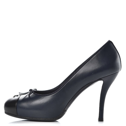 Chanel Lambskin Cap Toe CC Pumps 38.5 Marine Fonce Black 1 of 12