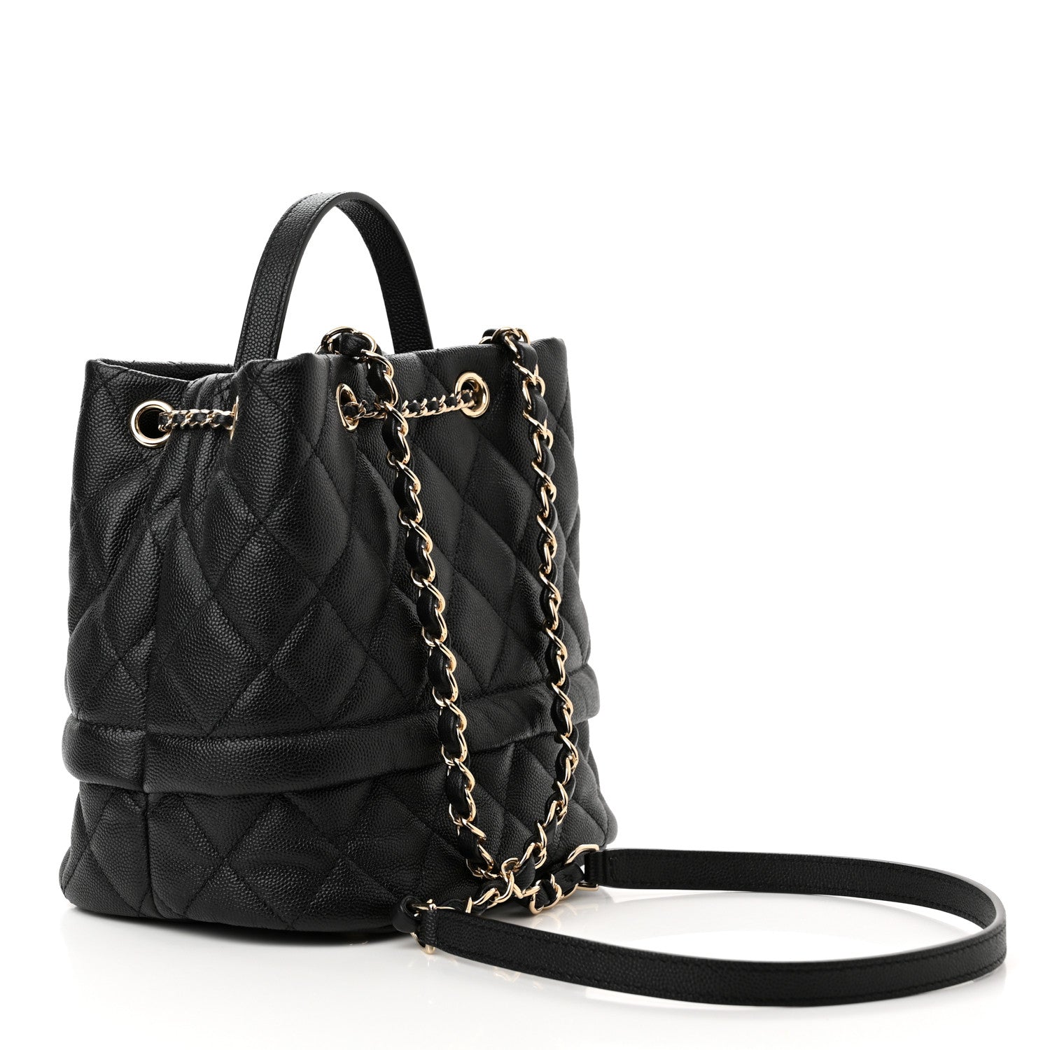 Chanel Caviar Quilted Rolled Up Bucket Drawstring Bag Black 3 of 9