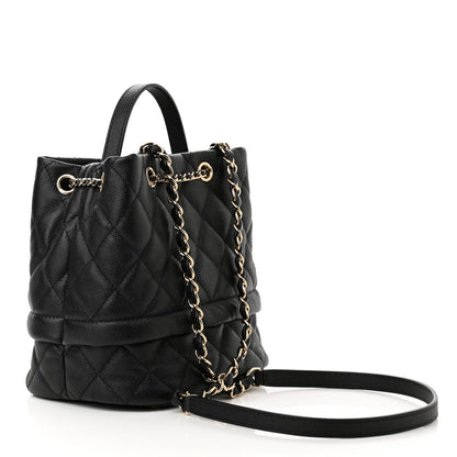 Chanel Caviar Quilted Rolled Up Bucket Drawstring Bag Black 3 of 9