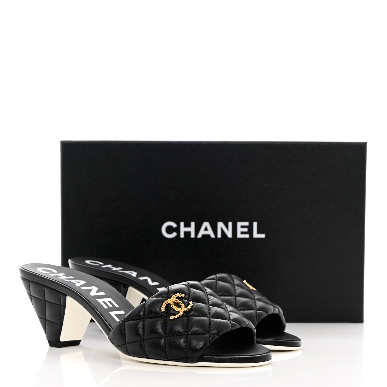 Chanel Lambskin Quilted Textured CC Mules 38.5 Black 9 of 9