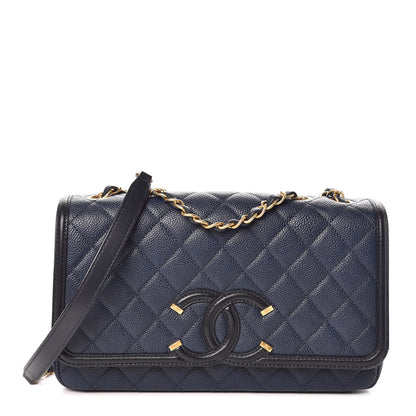 Chanel Caviar Quilted Medium CC Filigree Flap Navy Black 1 of 11